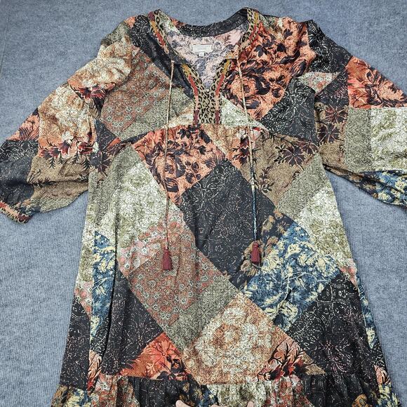 Johnny Was Dress Womens XL Mabel Multi Silk Boho Patchwork Tiered Peasant Fall - Picture 2 of 12